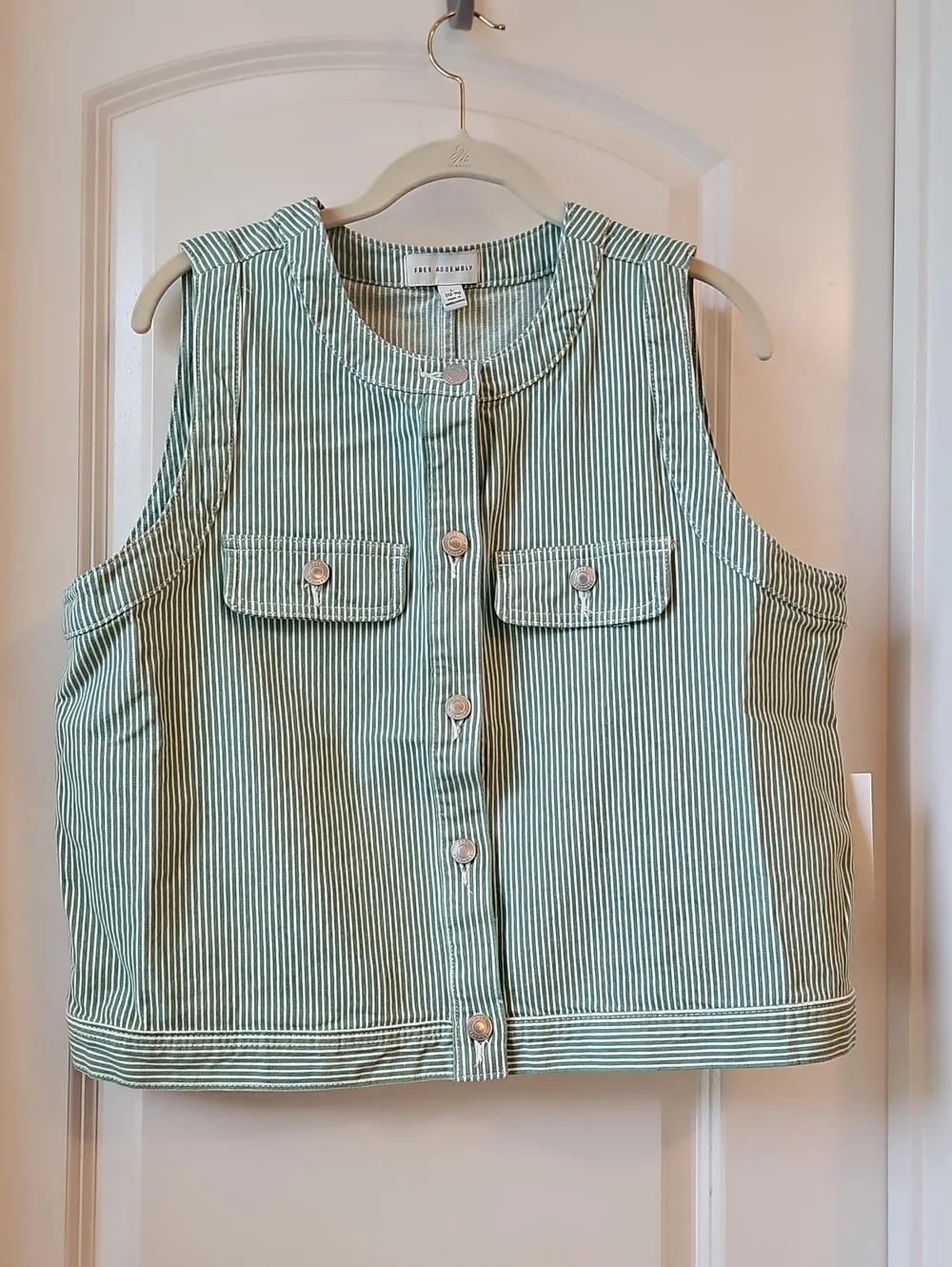 Sleeveless Mint Striped Button-Front Top